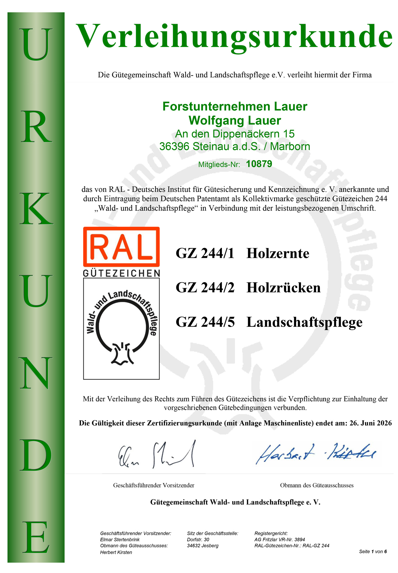 Verleihungsurkunde 10879 Lauer Wolfgang 1